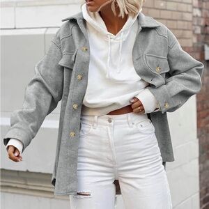 Women's Grey Jacket trench button closure winter coat shacket thick